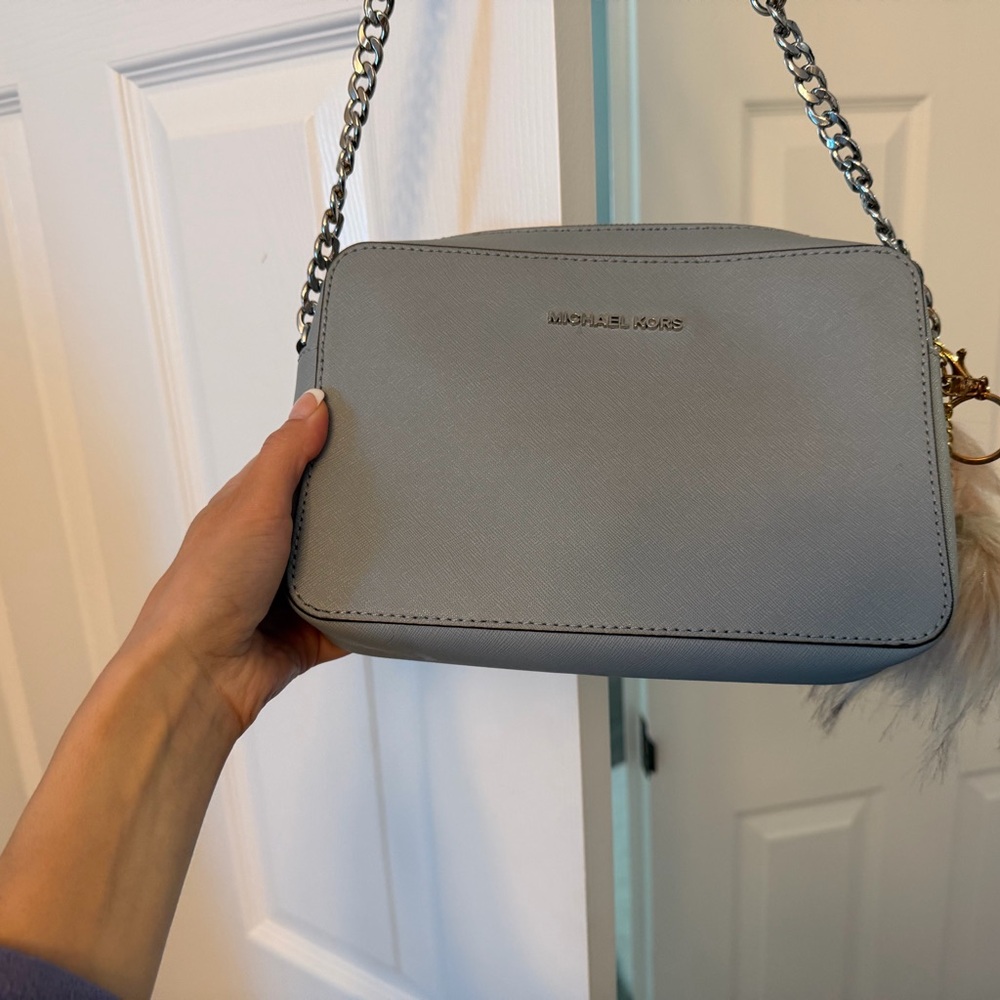 MICHAEL KORS Grey Saffiano Leather Crossbody Bag